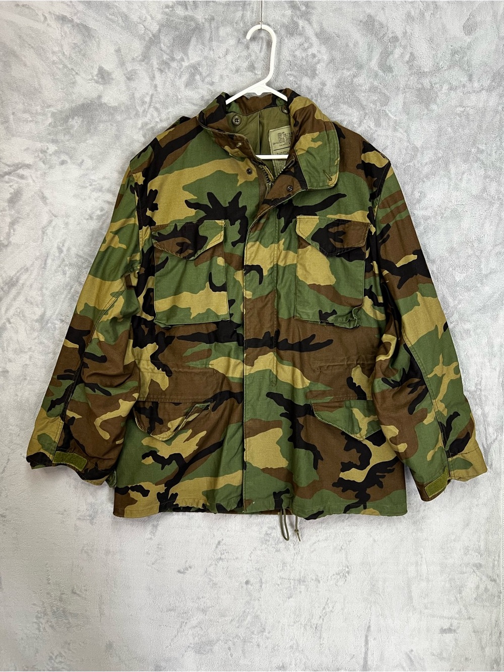 VTG 1989 Alpha Industries M65 Field Jacket Woodland Camo Large Long USGI M-81